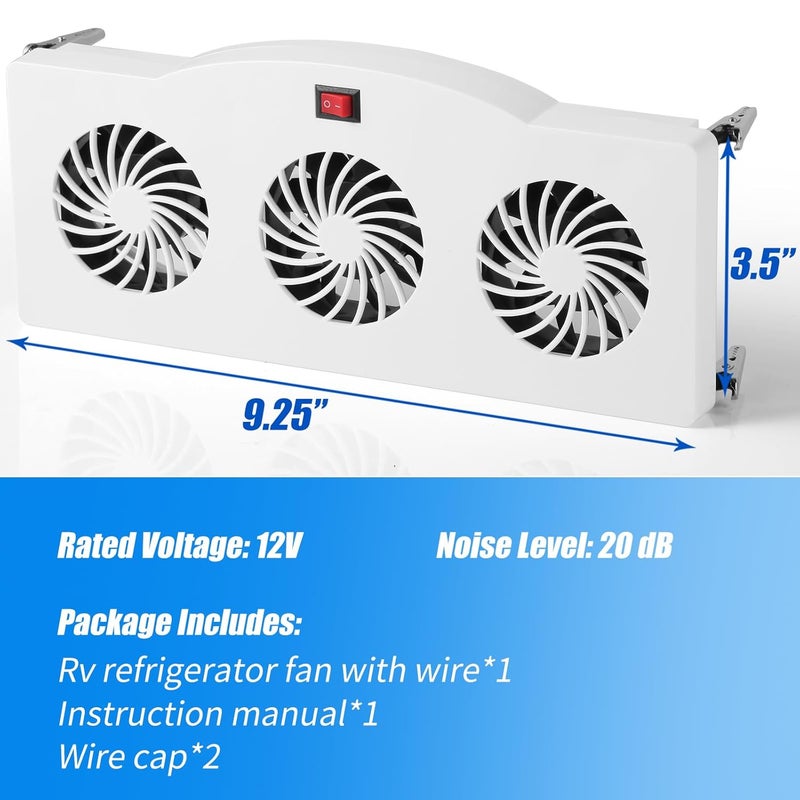 Makevivi 12V RV Refrigerator Fan, RV Fridge Fan for Efficient Air Circulation, Runs Quietly, Prevents Ice Buildup, Maintains Food Freshness - Image 2